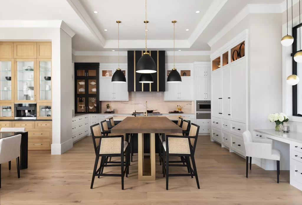 Kitchen in a home with custom built in cabinets