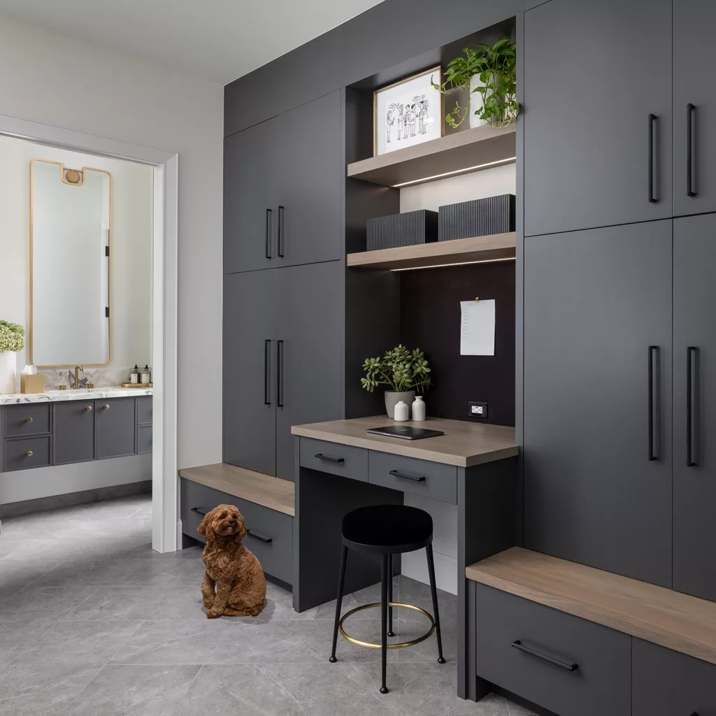 Custom home office cabinets with desk