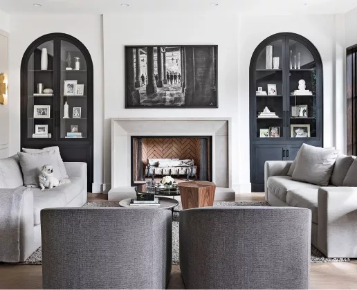 Custom built-ins and high end cabinetry in a modern living room