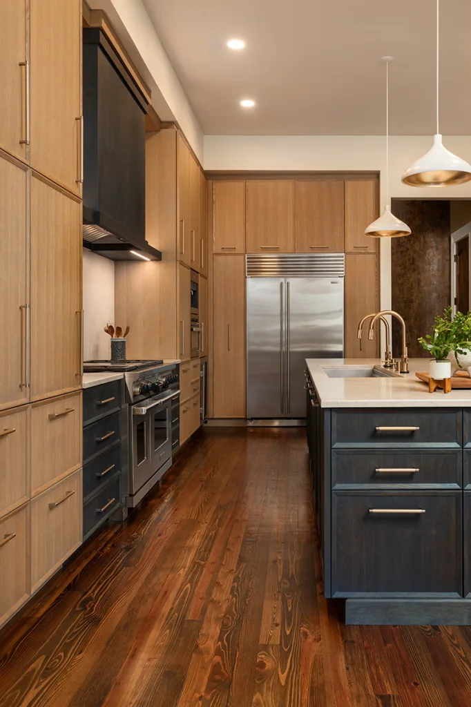 Kitchen with custom natural wood grain cabinets