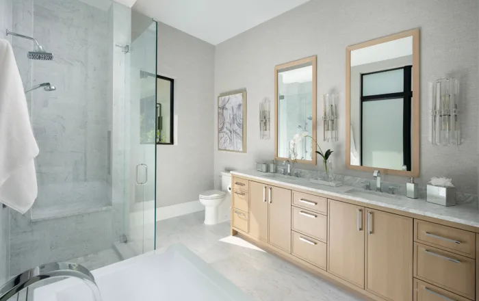 Luxury bathroom with custom cabinets