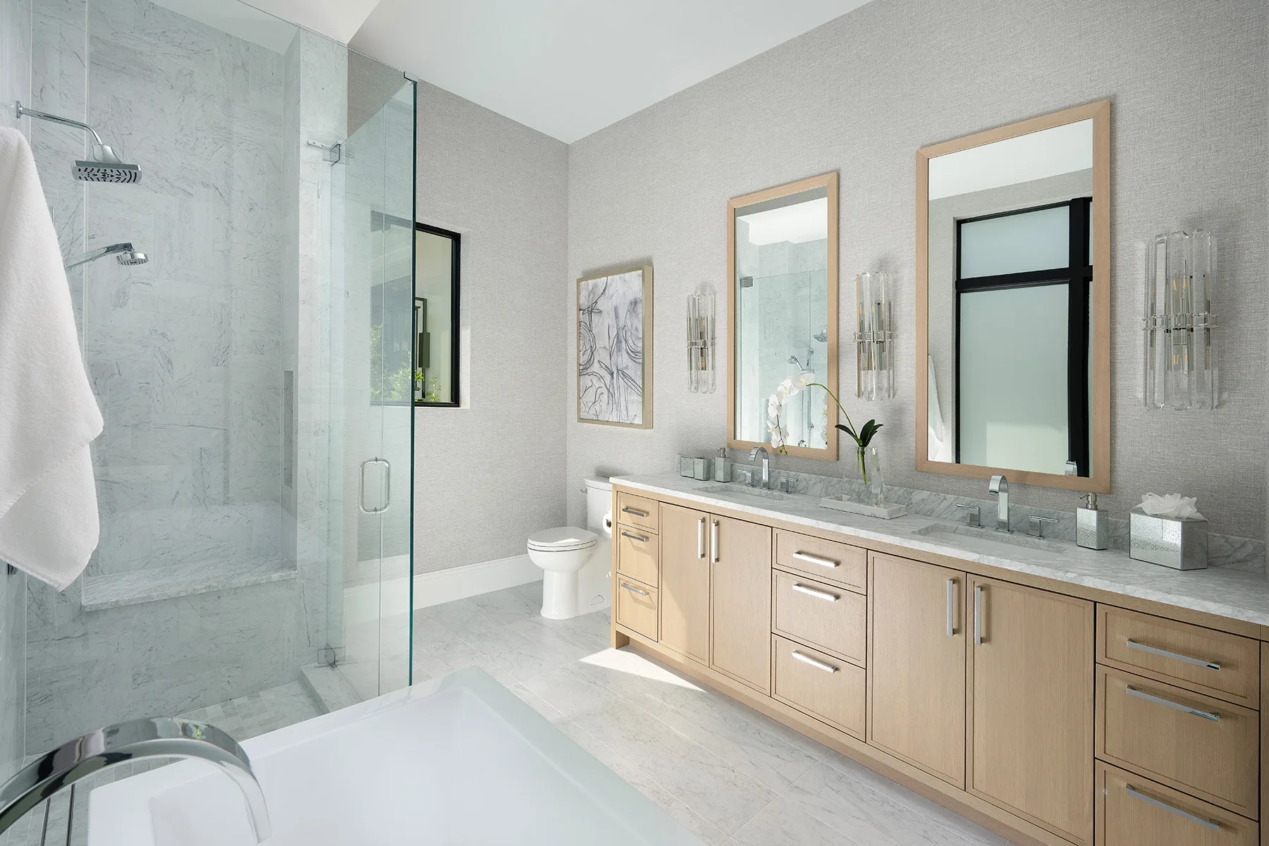 Luxury bathroom with custom cabinets