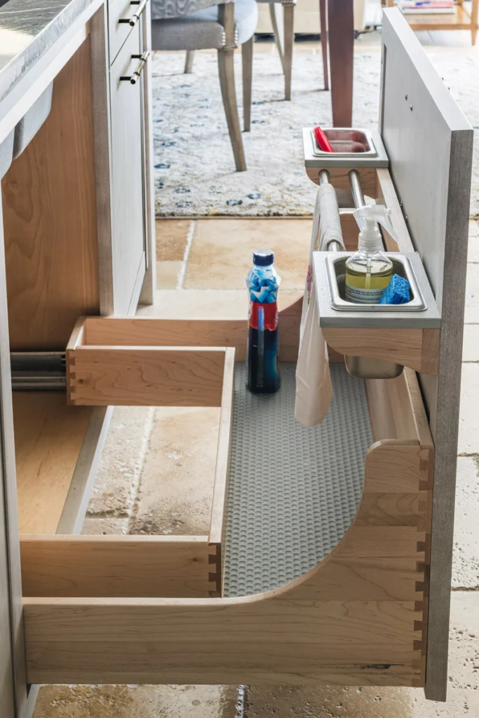 Custom storage solutions in cabinet