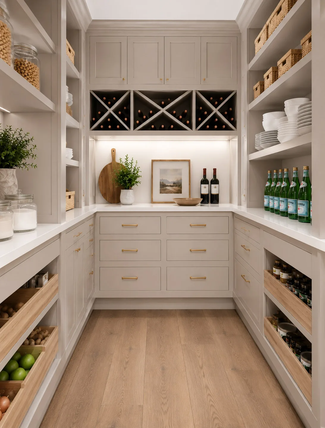 Pantry with custom built in cabinets