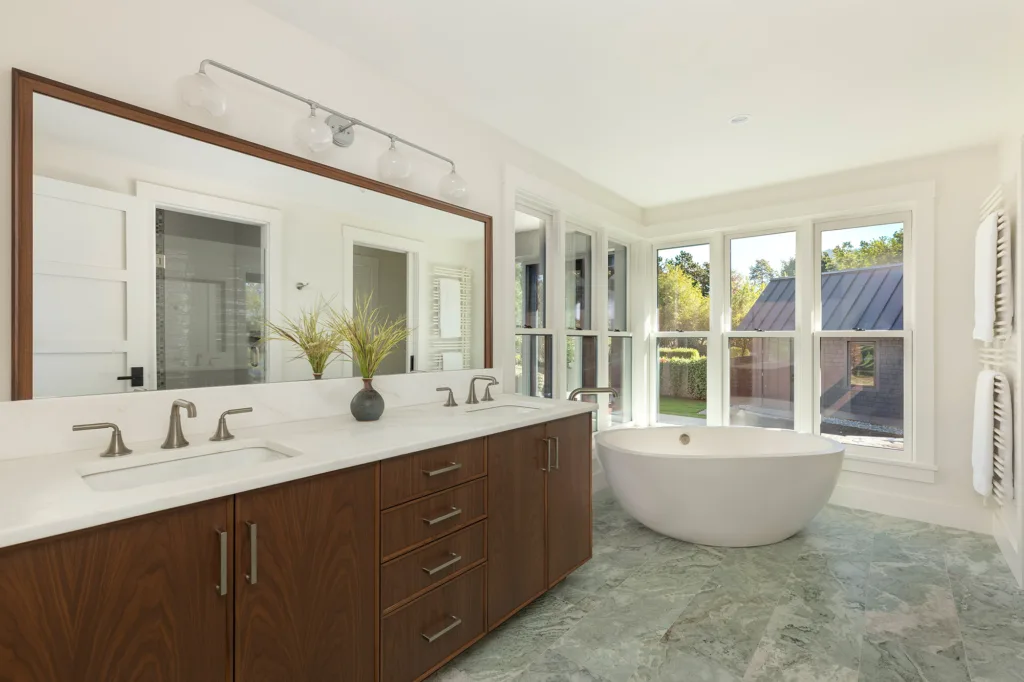 Double vanity with furniture-style detailing