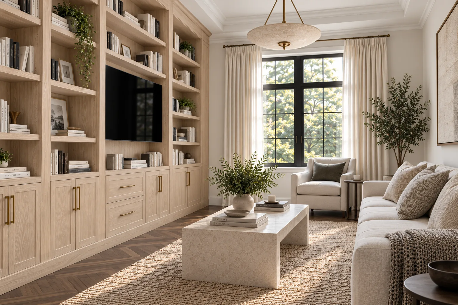 Custom-built library shelves designed for elegant and functional home libraries